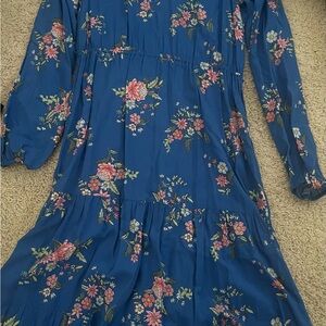 LOFT Vibrant Blue Dress with Floral Accents, Size 6